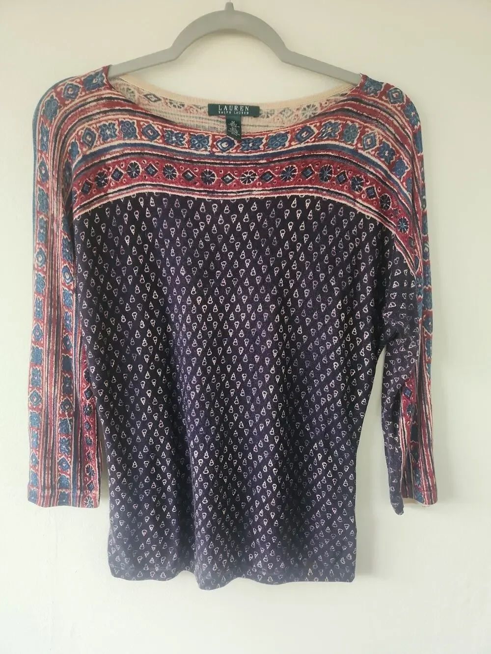 Lauren Ralph Lauren Geo Blouse Boho Viscose Blend Top Medium